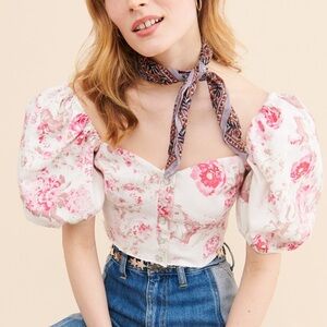 For Love And Lemons Pink Floral Puff Sleeve Top